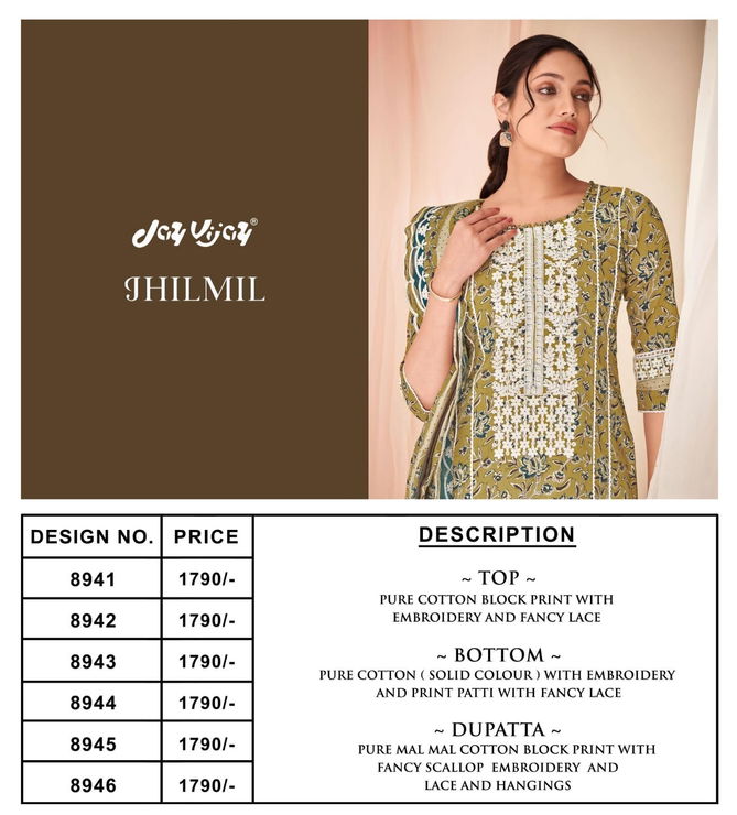 Jhilmil By Jay Vijay Embroidery Block Print Cotton Salwar Suits Wholesale Price In Surat